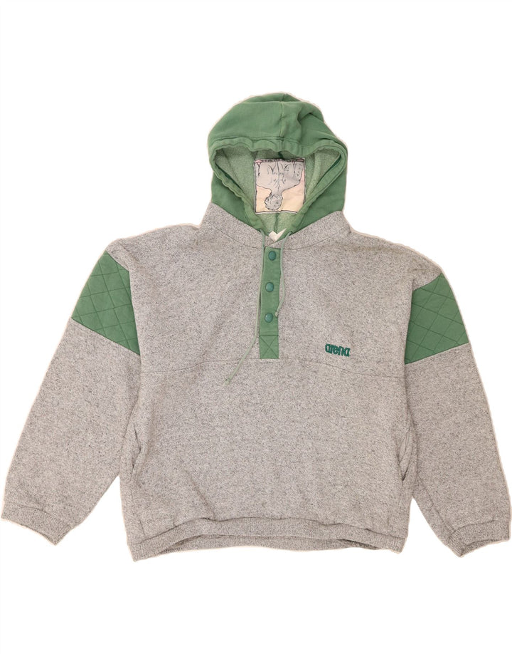 ARENA Womens Button Neck Hoodie Jumper UK 14 Medium Grey Colourblock Vintage Arena and Second-Hand Arena from Messina Hembry 