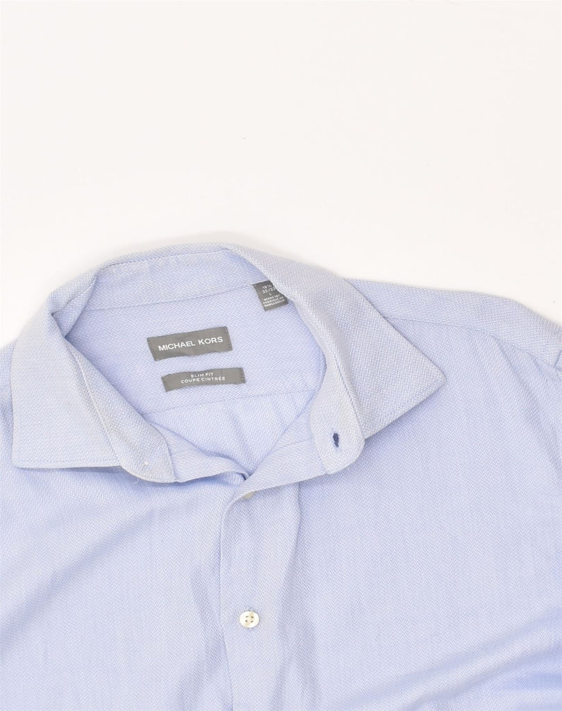 MICHAEL KORS Mens Slim Fit Shirt Size 16 1/2 Large Blue Chevron | Vintage Michael Kors | Thrift | Second-Hand Michael Kors | Used Clothing | Messina Hembry 