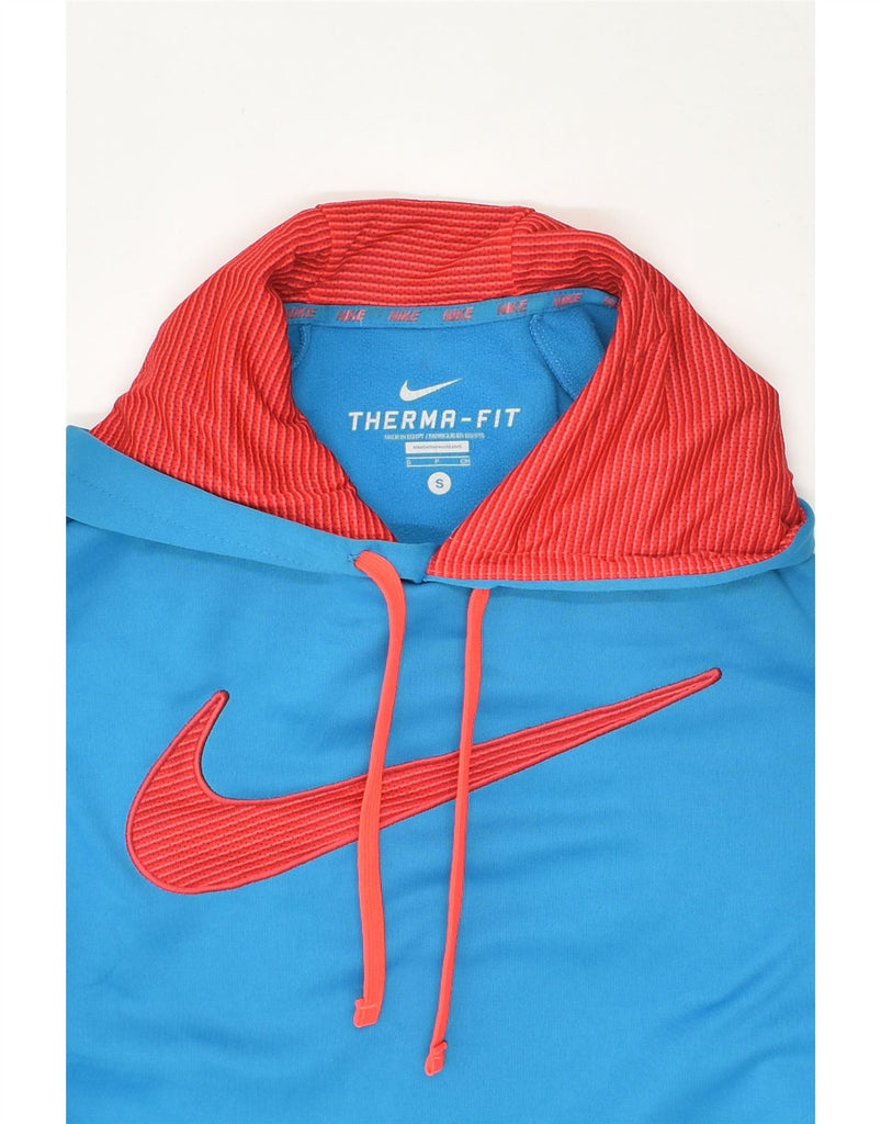 NIKE Mens Therma-Fit Graphic Hoodie Jumper Small Blue Polyester | Vintage Nike | Thrift | Second-Hand Nike | Used Clothing | Messina Hembry 