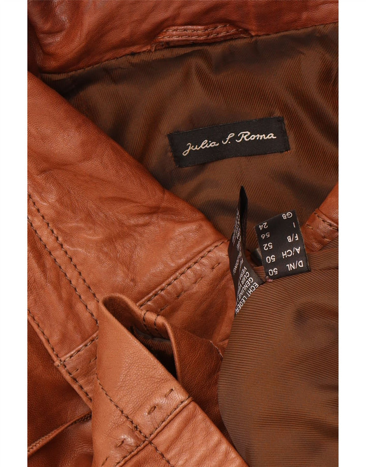 JULIA S. ROMA Womens Leather Jacket UK 24 4XL Brown Polyester Vintage Julia S. Roma and Second-Hand Julia S. Roma from Messina Hembry 