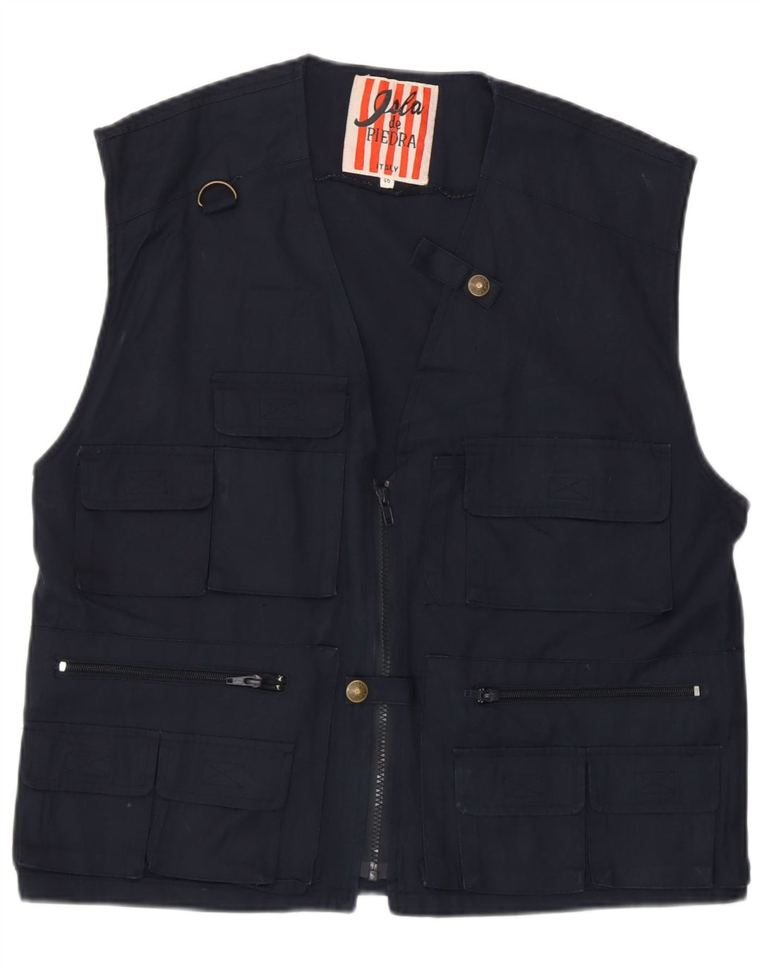 ISLA DE PIEDRA Mens Utility Gilet IT 46 Small Navy Blue Cotton