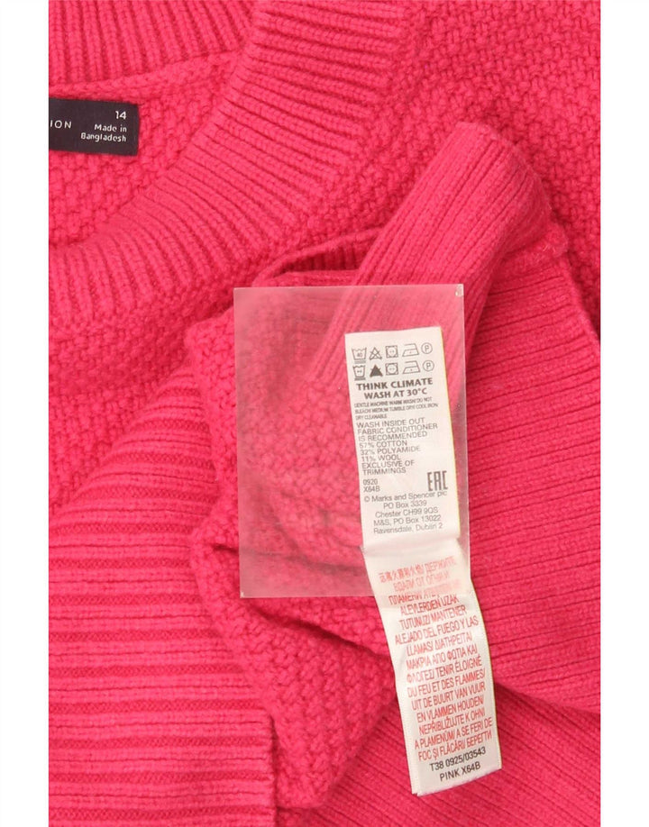 Marks & Spencer Womens Crop Turtle Neck Jumper Sweater UK 14 Large Pink
