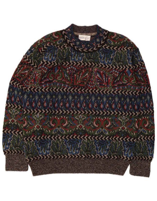 Vintage Mens Turtle Neck Jumper Sweater Large Multicoloured Geometric Wool