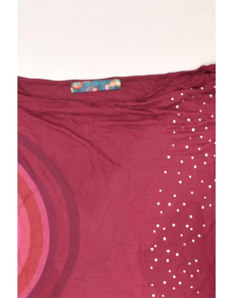 DESIGUAL Womens Off Shoulder Top UK 14 Medium Burgundy Geometric Viscose | Vintage Desigual | Thrift | Second-Hand Desigual | Used Clothing | Messina Hembry 