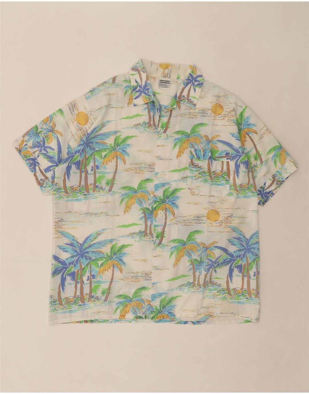 VINTAGE Mens Abstract Pattern Short Sleeve Shirt IT 50 Medium Beige Vintage Vintage and Second-Hand Vintage from Messina Hembry 