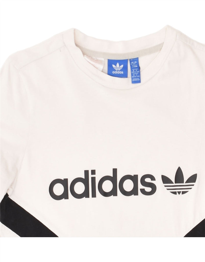 ADIDAS Boys Graphic T-Shirt Top 12-13 Years White Colourblock Cotton | Vintage Adidas | Thrift | Second-Hand Adidas | Used Clothing | Messina Hembry 