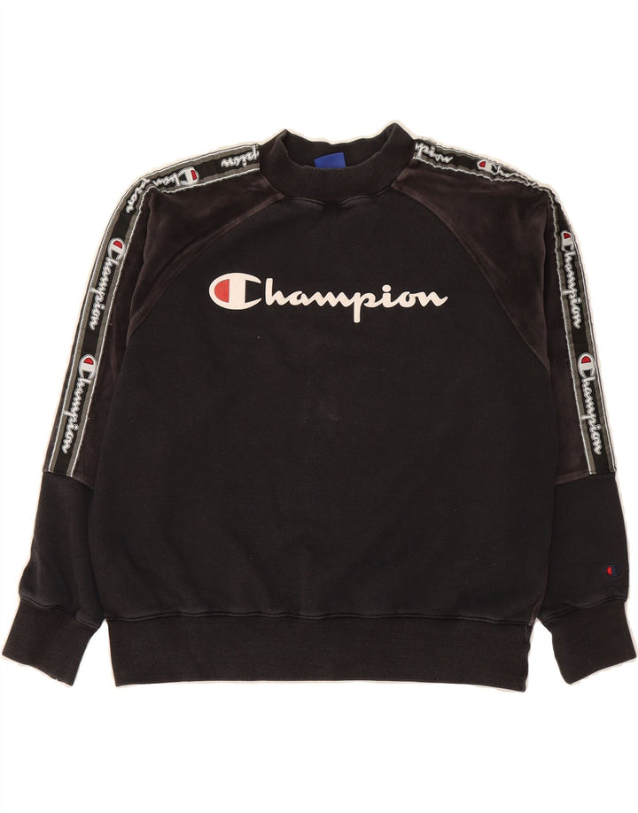 CHAMPION Womens Oversized Sweatshirt Jumper UK 10 Small Black Colourblock Vintage Champion and Second-Hand Champion from Messina Hembry 