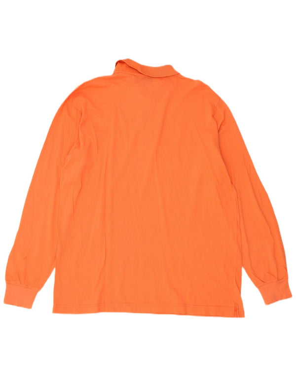 Sergio Tacchini Mens Long Sleeve Polo Shirt Large Orange Cotton