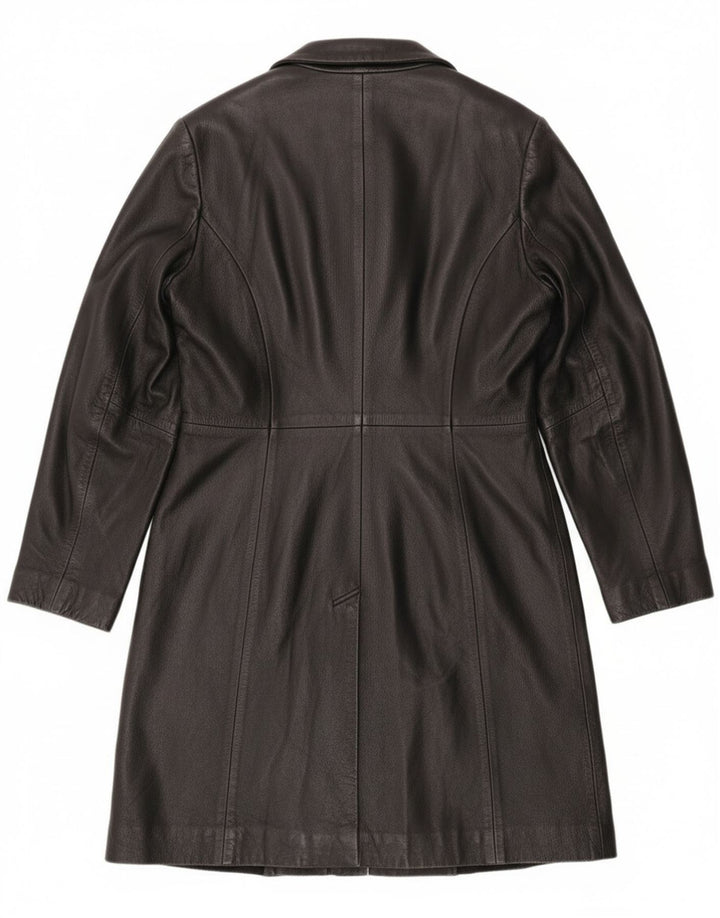 Vintage Womens Leather Overcoat UK 12 Medium Black Leather