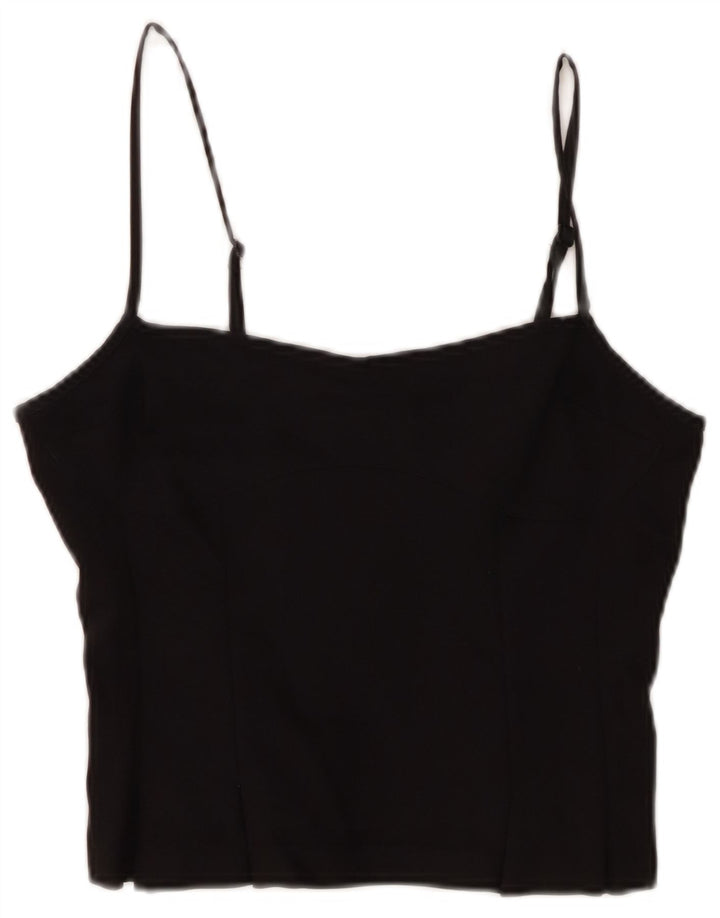 Peachy Den Womens Crop Cami Top UK 12 Medium Black Cotton