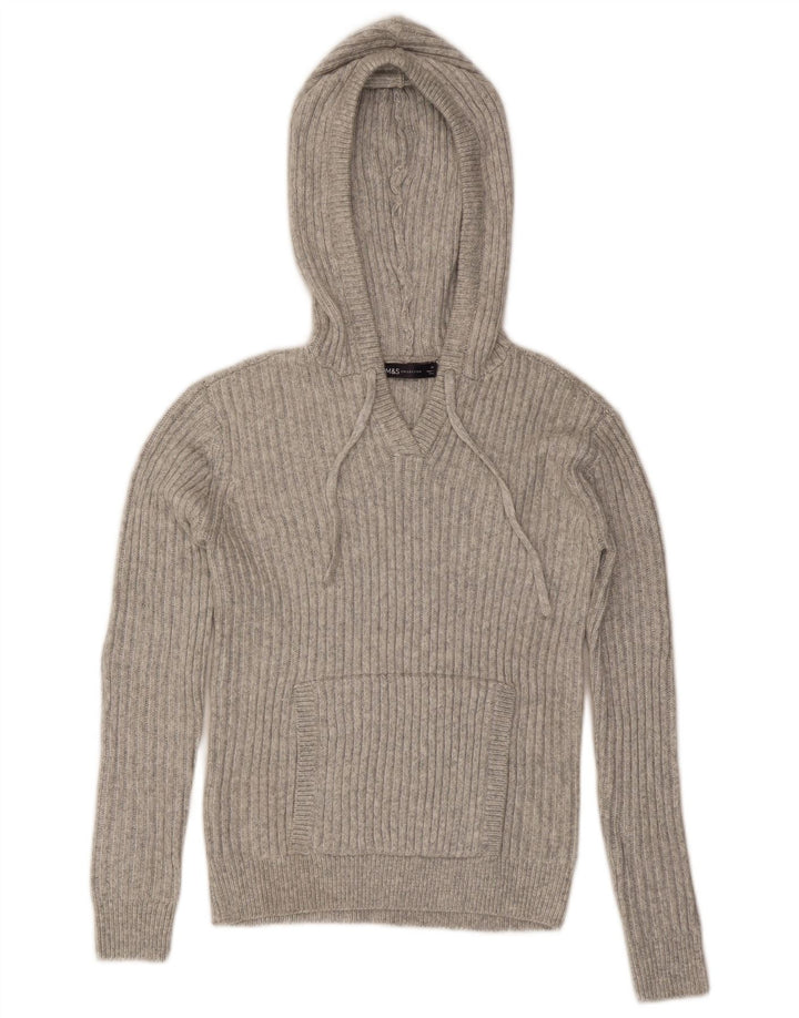 Marks & Spencer Womens Hooded Jumper Sweater UK 6 XS Grey Polyester