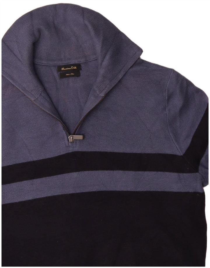 Massimo Dutti Womens Zip Neck Jumper Sweater UK 14 Medium Navy Blue