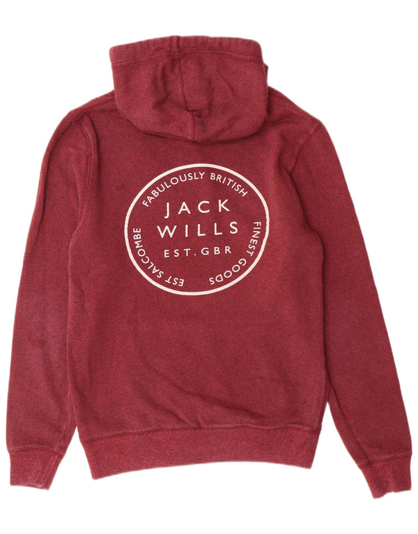 JACK WILLS Mens Graphic Hoodie Jumper Small Burgundy Flecked Cotton