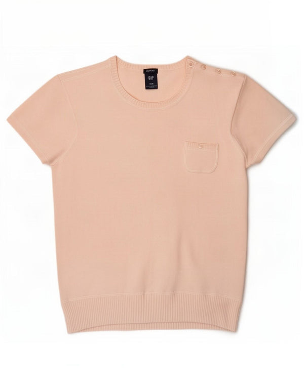 Gap Womens Short Sleeve Crew Neck Jumper Sweater UK 12 Medium Pink Cotton
