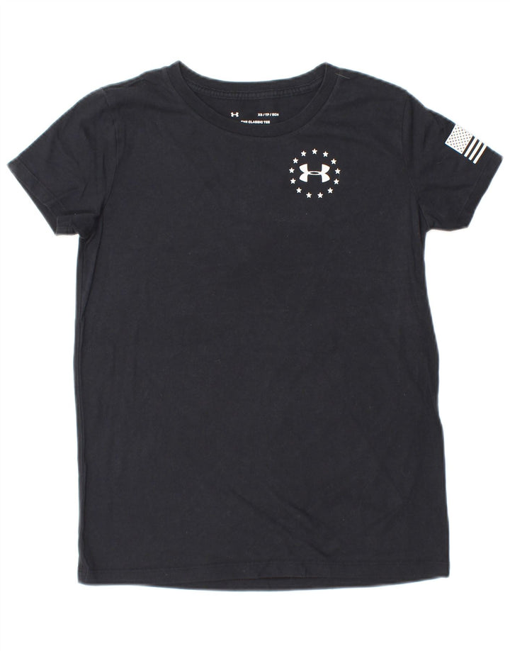 UNDER ARMOUR Womens Graphic T-Shirt Top UK 6 XS Black Striped