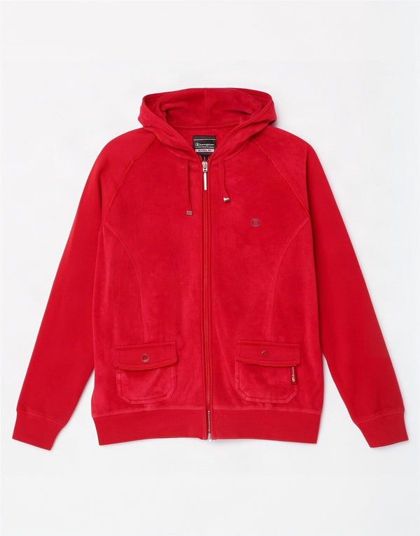 Champion Womens Heritage Fit Velour Zip Hoodie Sweater UK 16 Large Red