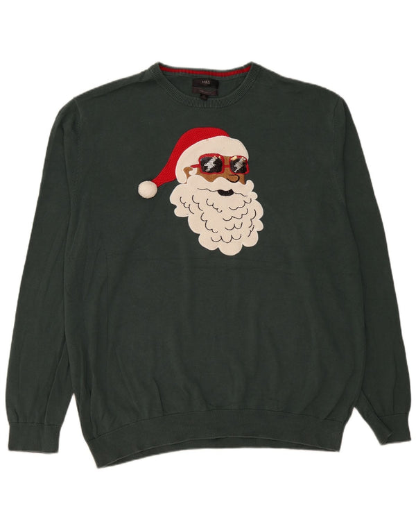 Marks & Spencer Mens Graphic Crew Neck Jumper Sweater 3XL Green Christmas