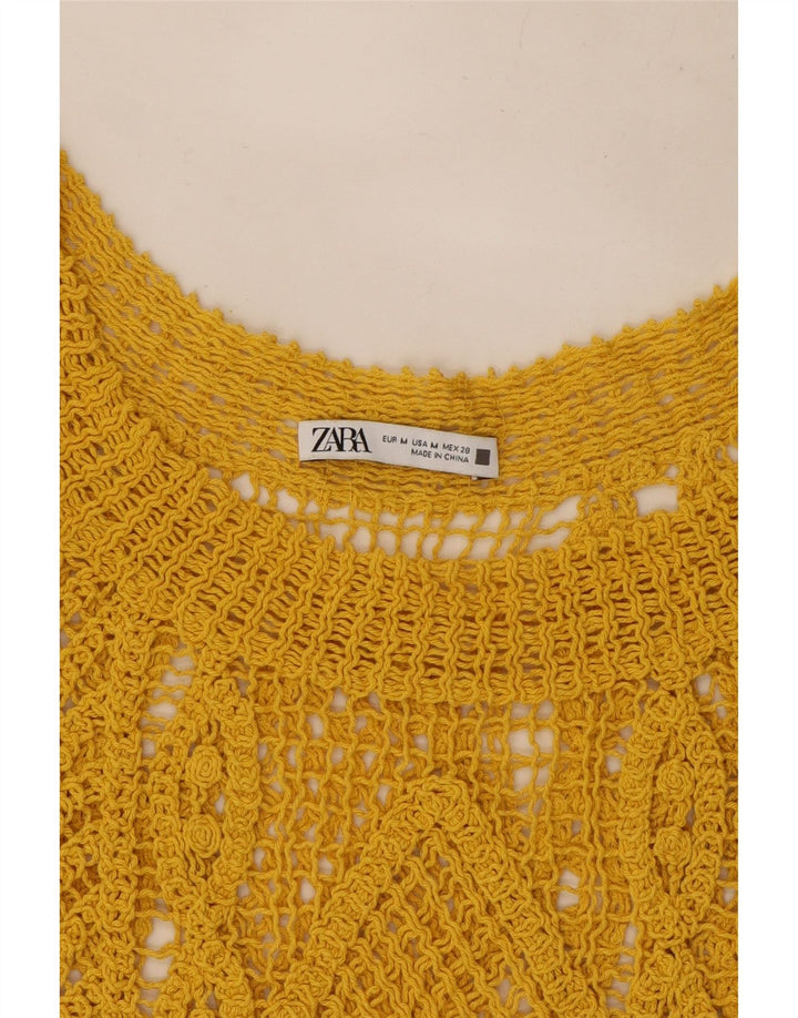 Zara Womens Crop Crochet Vest Top UK 12 Medium Yellow