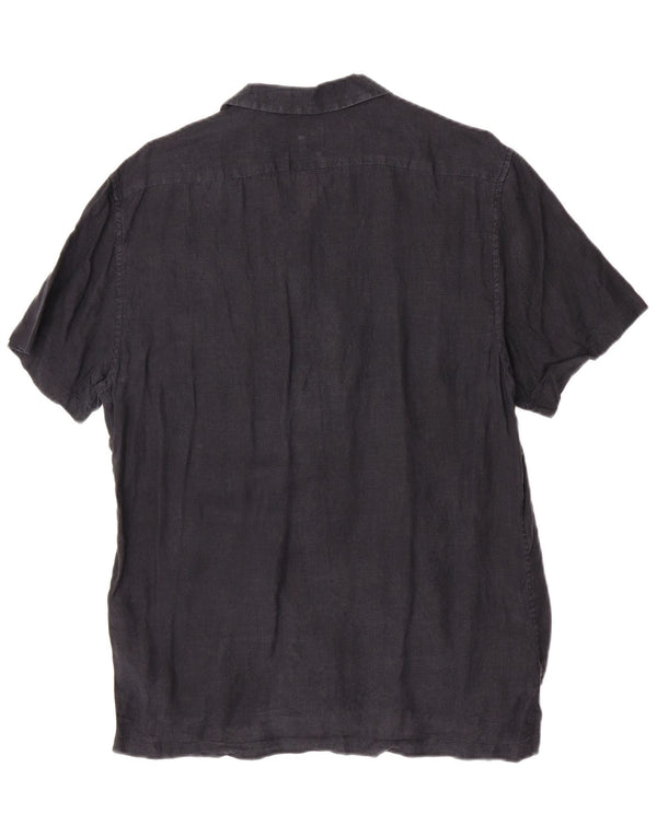 Reiss Mens Short Sleeve Regular Fit Shirt Large Navy Blue Linen