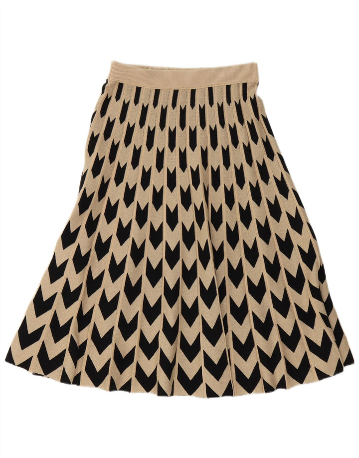 Hugo Boss Womens Knit Flared Skirt Medium W30 Beige Geometric Wool