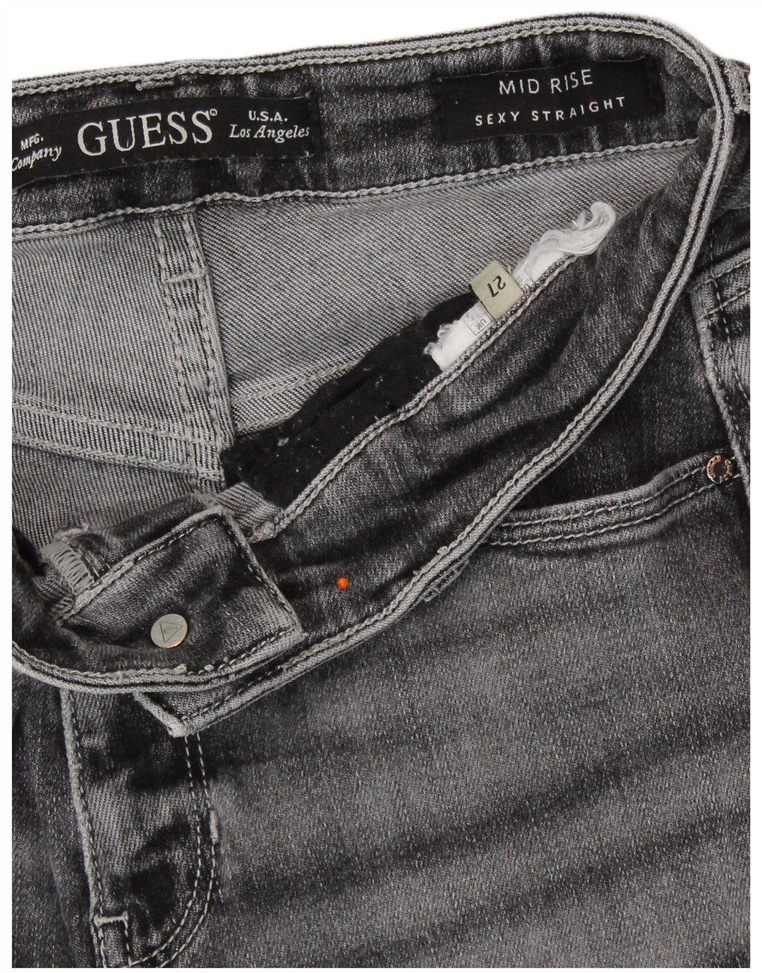 GUESS Womens Mid Rise Straight Jeans W27 L30 Grey