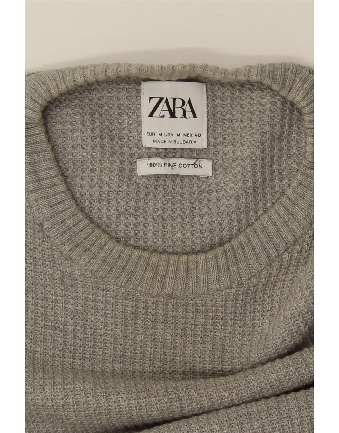 ZARA Mens Crew Neck Jumper Sweater Medium Grey Cotton