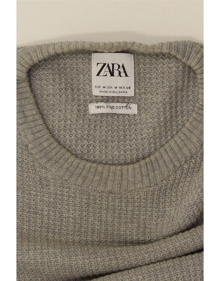 ZARA Mens Crew Neck Jumper Sweater Medium Grey Cotton