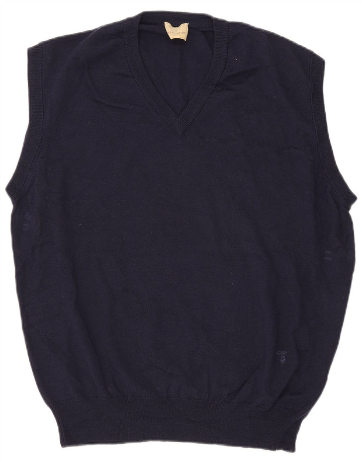 Trussardi Mens Vest Tank Top Large Navy Blue Merino Wool