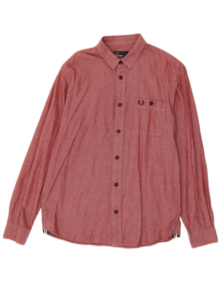 Fred Perry Mens Shirt Medium Burgundy Cotton