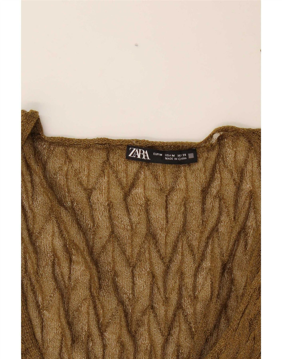 Zara Womens See Through Crop Cardigan Sweater UK 14 Medium Khaki