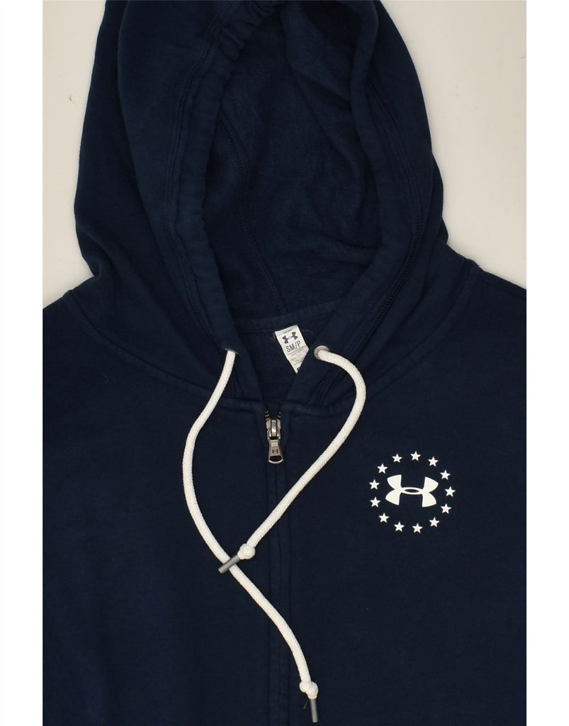 UNDER ARMOUR Mens Graphic Zip Hoodie Sweater Small Navy Blue Cotton | Vintage Under Armour | Thrift | Second-Hand Under Armour | Used Clothing | Messina Hembry 