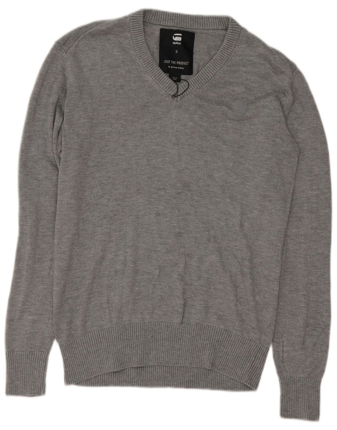G-Star Mens V-Neck Jumper Sweater Small Grey Cotton