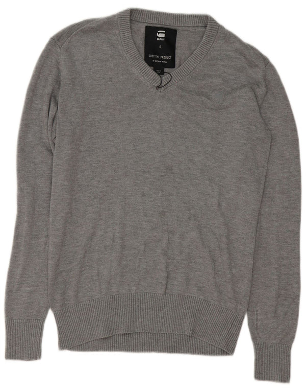 G-Star Mens V-Neck Jumper Sweater Small Grey Cotton