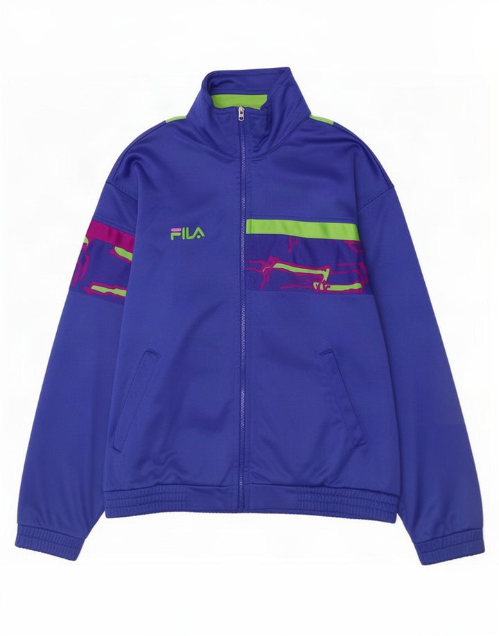 Fila Boys Tracksuit Top Jacket 11-12 Years Blue Colourblock Triacetate
