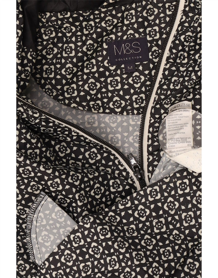 Marks & Spencer Womens Hooded Raincoat UK 14 Medium Black Geometric
