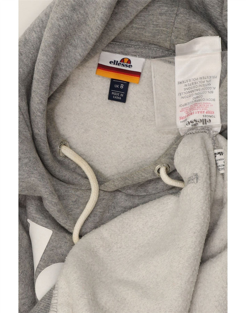 ELLESSE Womens Oversized Graphic Hoodie Jumper UK 8 Small  Grey Cotton Vintage Ellesse and Second-Hand Ellesse from Messina Hembry 