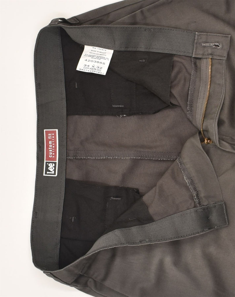 LEE Mens Custom Fit Straight Chino Trousers W34 L32  Grey | Vintage Lee | Thrift | Second-Hand Lee | Used Clothing | Messina Hembry 