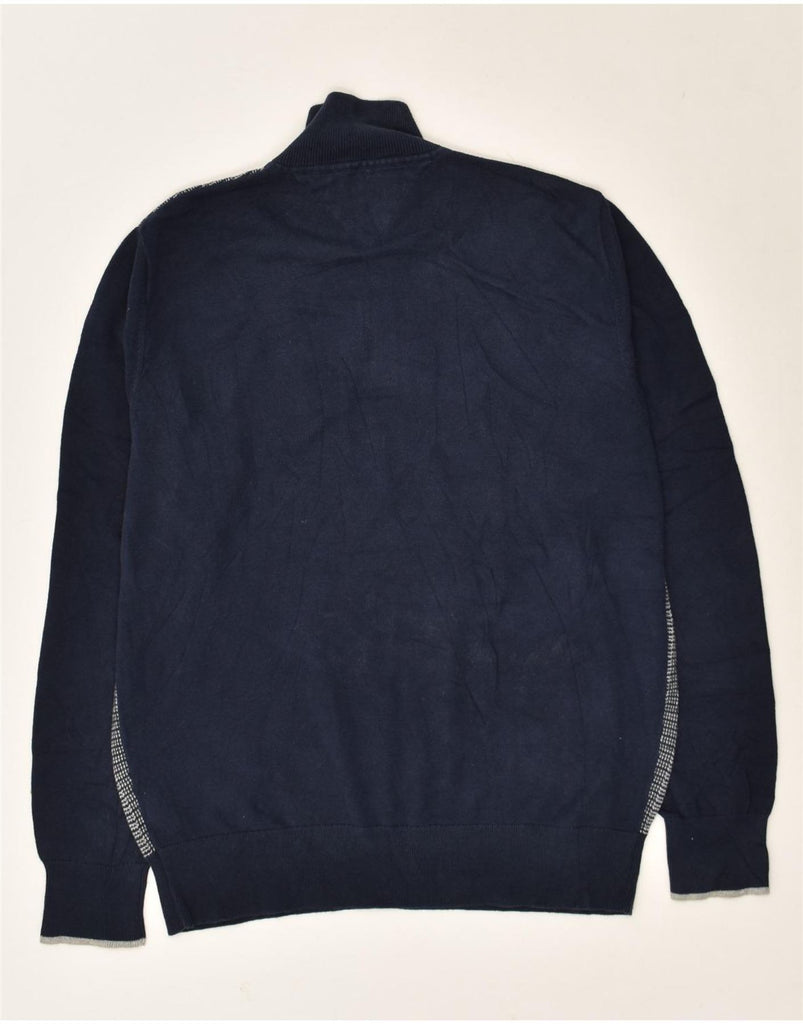 TOMMY HILFIGER Mens Zip Neck Jumper Sweater Medium Navy Blue Striped | Vintage Tommy Hilfiger | Thrift | Second-Hand Tommy Hilfiger | Used Clothing | Messina Hembry 