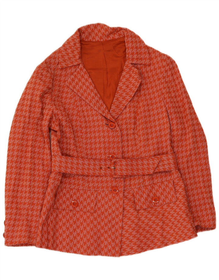 Vintage Womens Overcoat UK 8 Small Orange Houndstooth