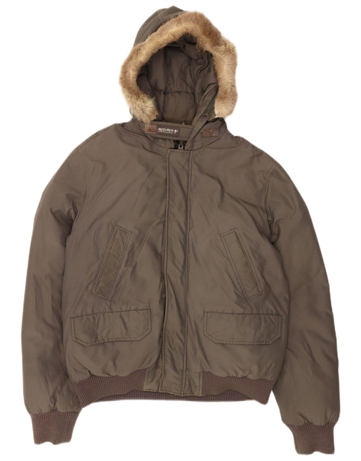 Woolrich Mens Hooded Padded Bomber Jacket UK 40 Large Grey Cotton