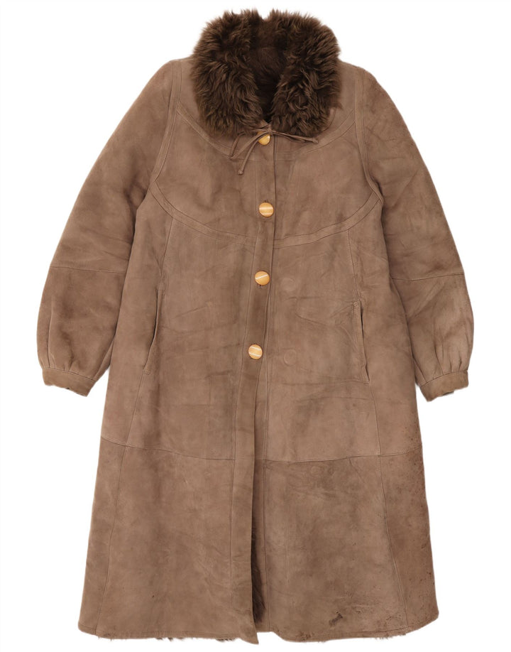 Vintage Womens Shearling Coat UK 14 Medium Brown