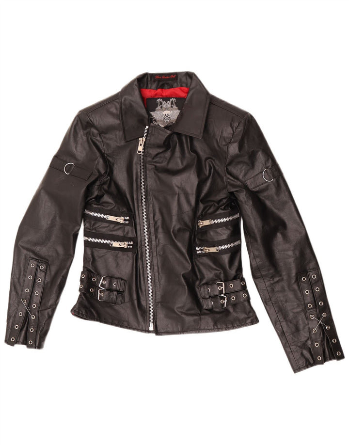 Hard Leather Stuff Womens Leather Biker Jacket UK 14 Large Black Leather