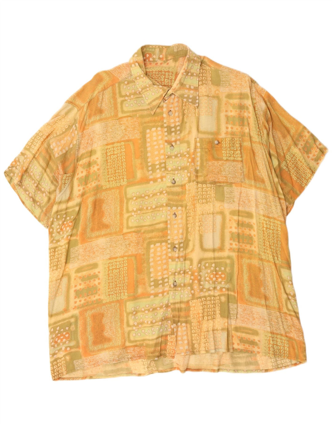 Vintage Mens Short Sleeve Shirt XL Yellow Geometric
