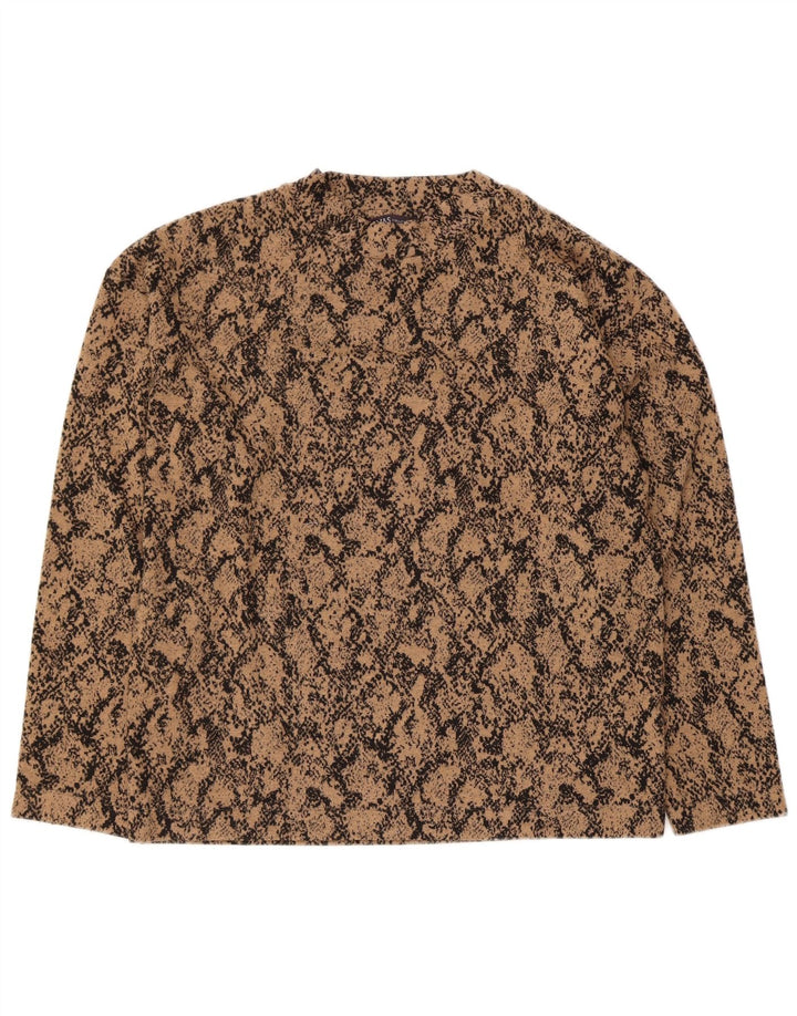 MARKS & SPENCER Womens Top Long Sleeve UK 10 Small Brown Animal Print