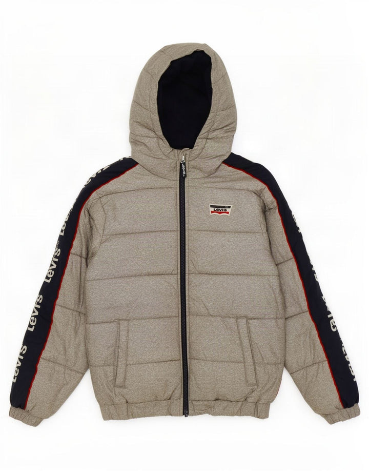 Levi's Boys Graphic Hooded Padded Jacket 11-12 Years Grey Colourblock