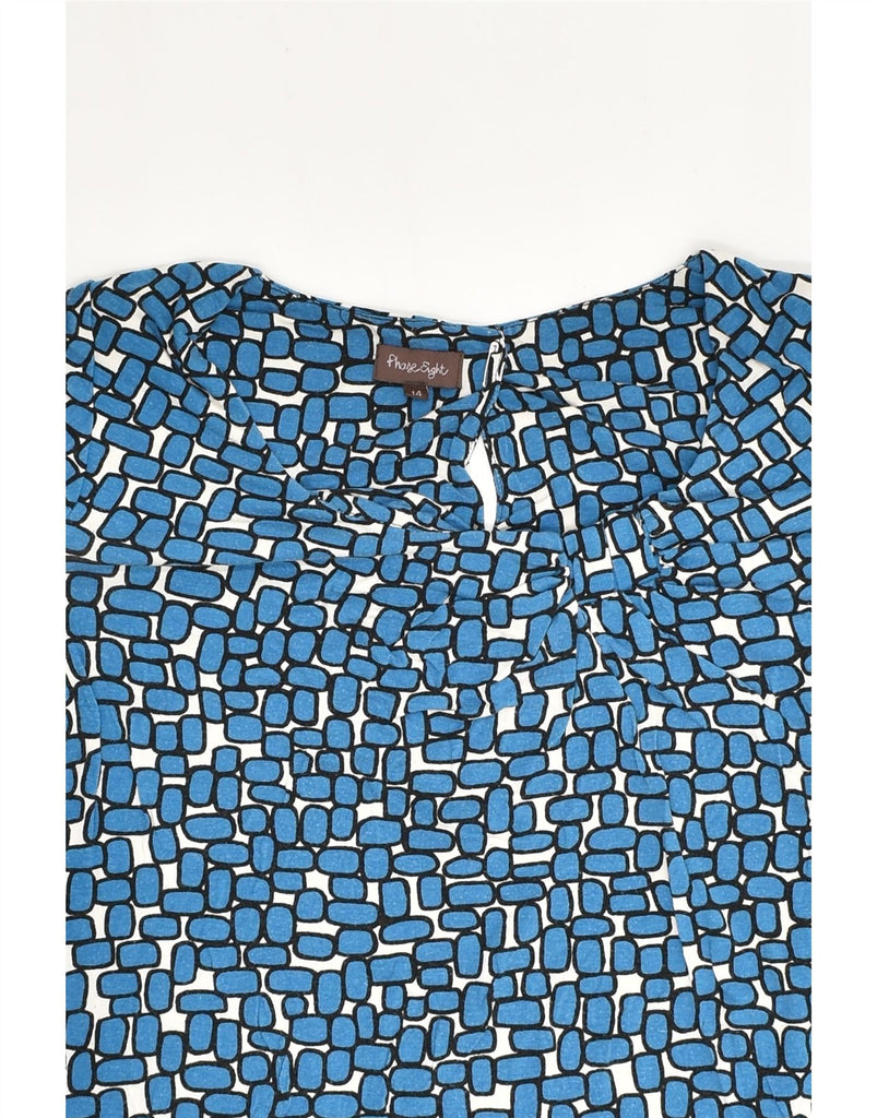 PHASE EIGHT Womens T-Shirt Top UK 14 Medium Blue Geometric Viscose | Vintage Phase Eight | Thrift | Second-Hand Phase Eight | Used Clothing | Messina Hembry 