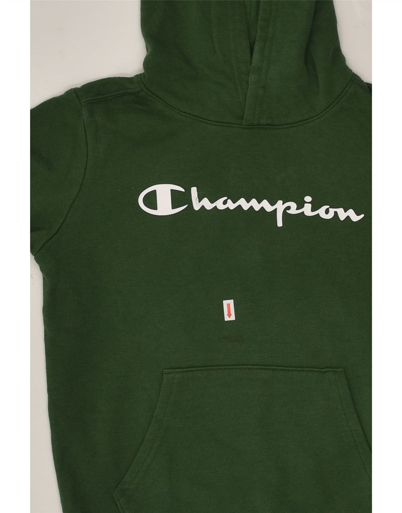 CHAMPION Boys Graphic Hoodie Jumper 9-10 Years Medium Green Cotton | Vintage Champion | Thrift | Second-Hand Champion | Used Clothing | Messina Hembry 