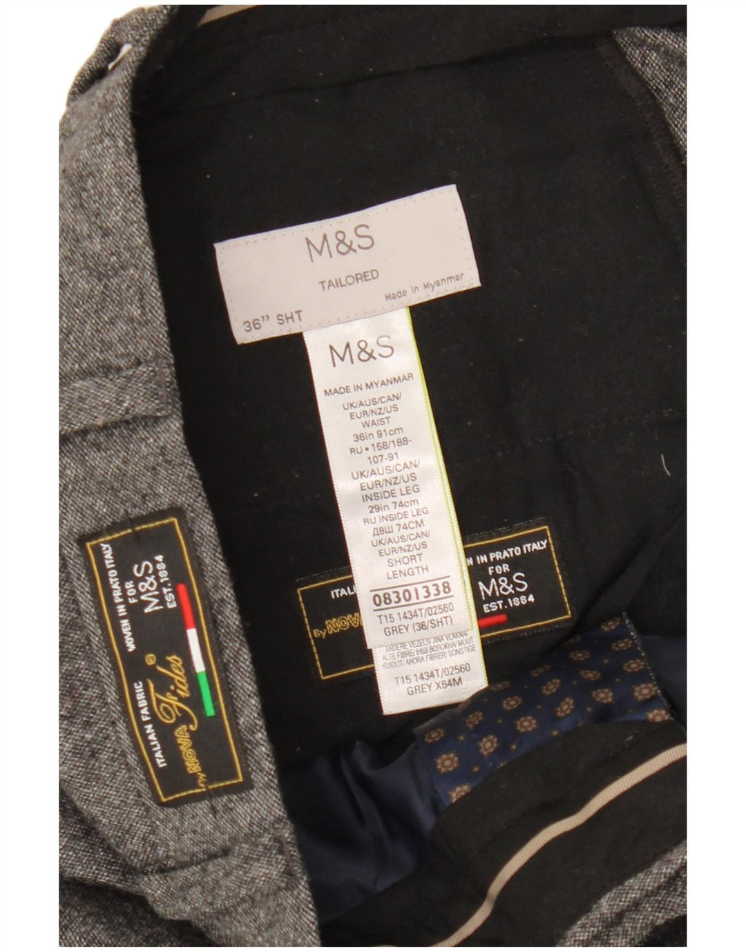 Marks & Spencer Mens Tailored Straight Suit Trousers W36 L29 Grey Flecked