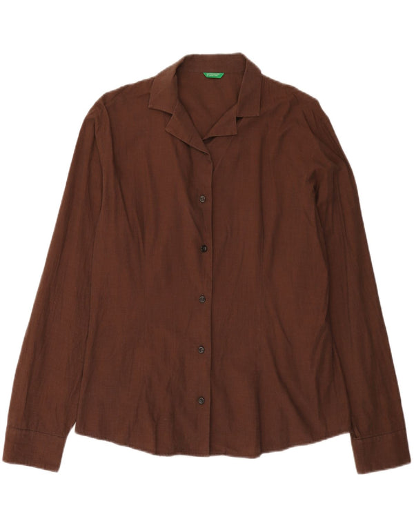 BENETTON Womens Shirt UK 16 Large Brown Cotton