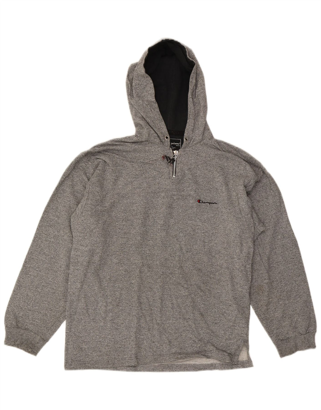 CHAMPION Mens Hoodie Jumper Large Grey Flecked Cotton